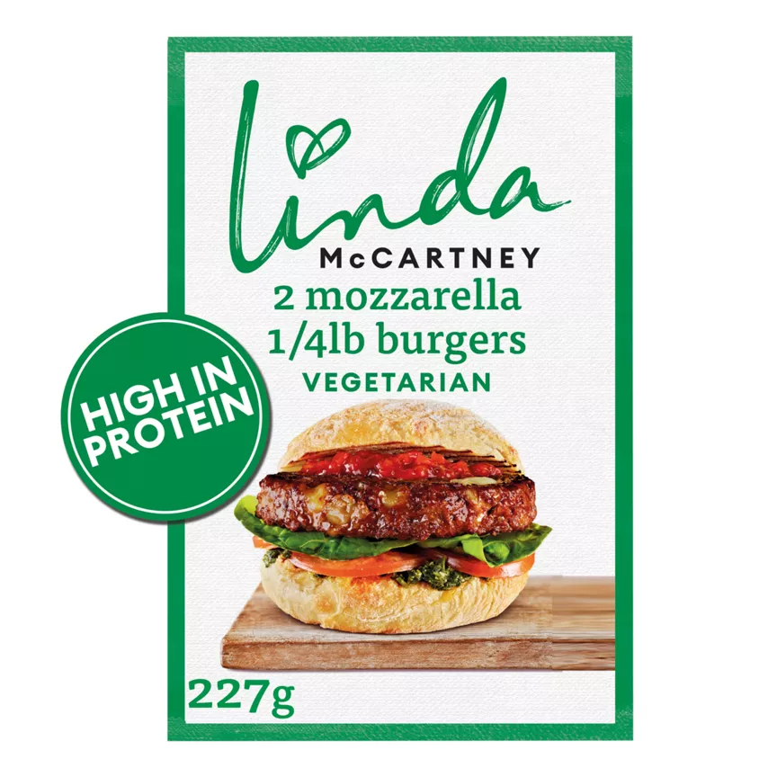 Linda McCartney's 2 Vegetarian Mozzarella 1/4 lb Burgers 227g - Image 1