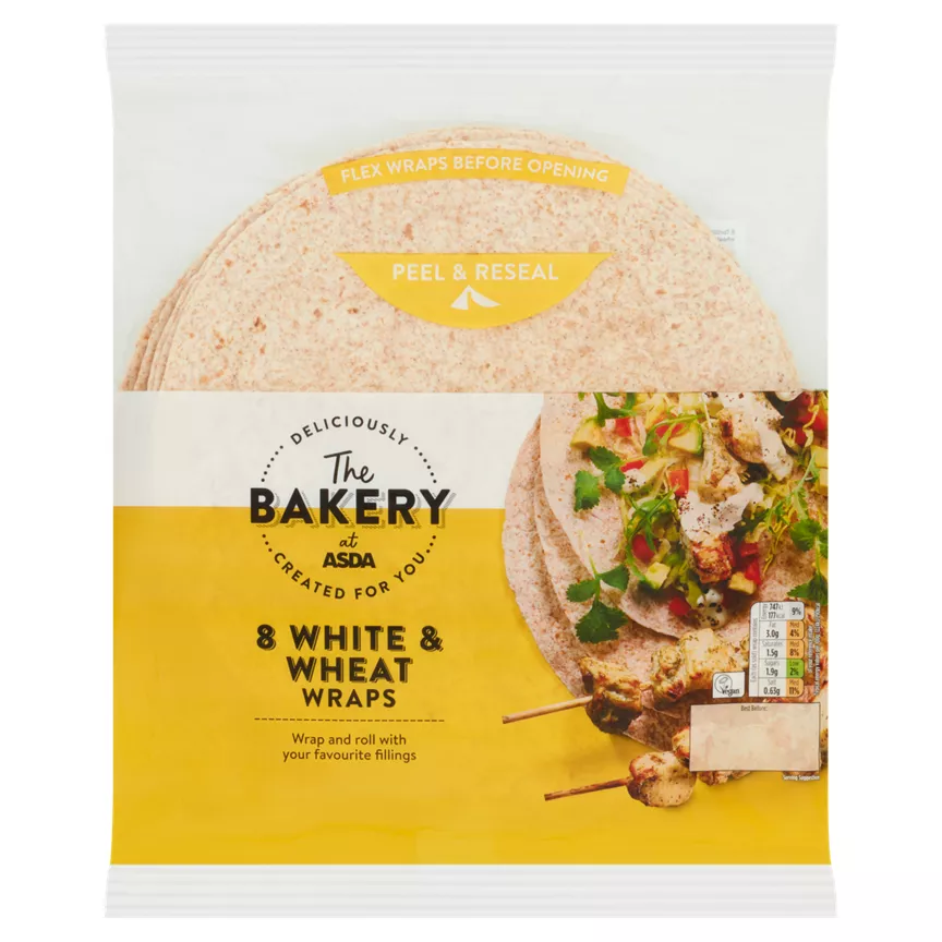 The BAKERY at ASDA 8 White & Wheat Wraps 488g