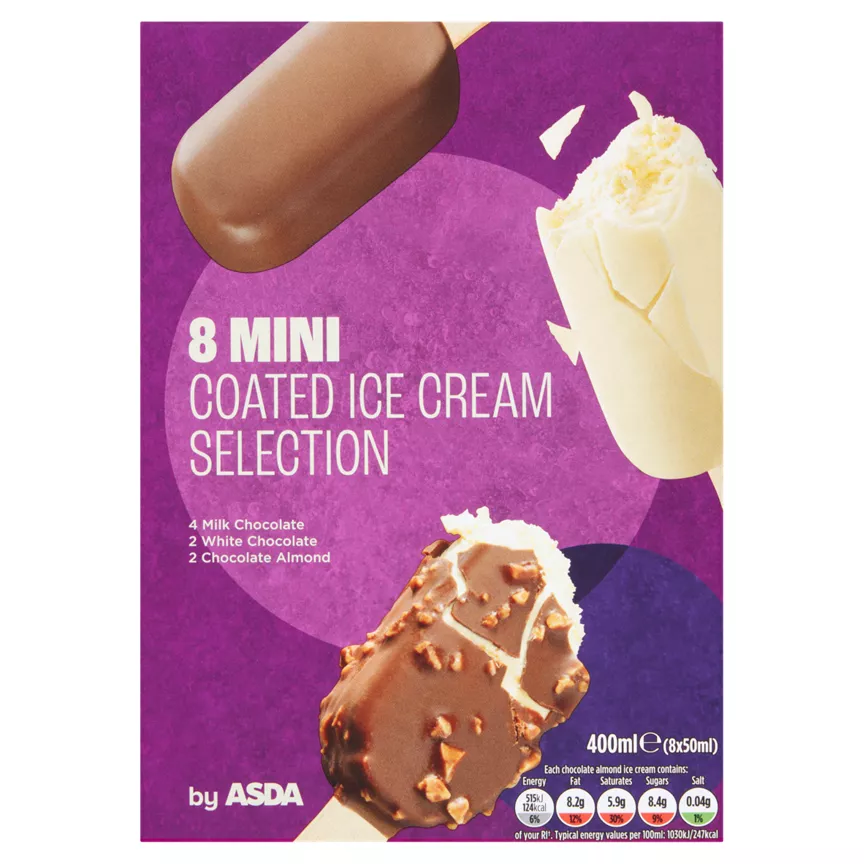 ASDA 8 Mini Coated Ice Cream Selection 8x50ml