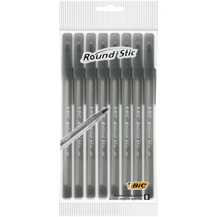 Bic Round Stic Ball Pens Black x8