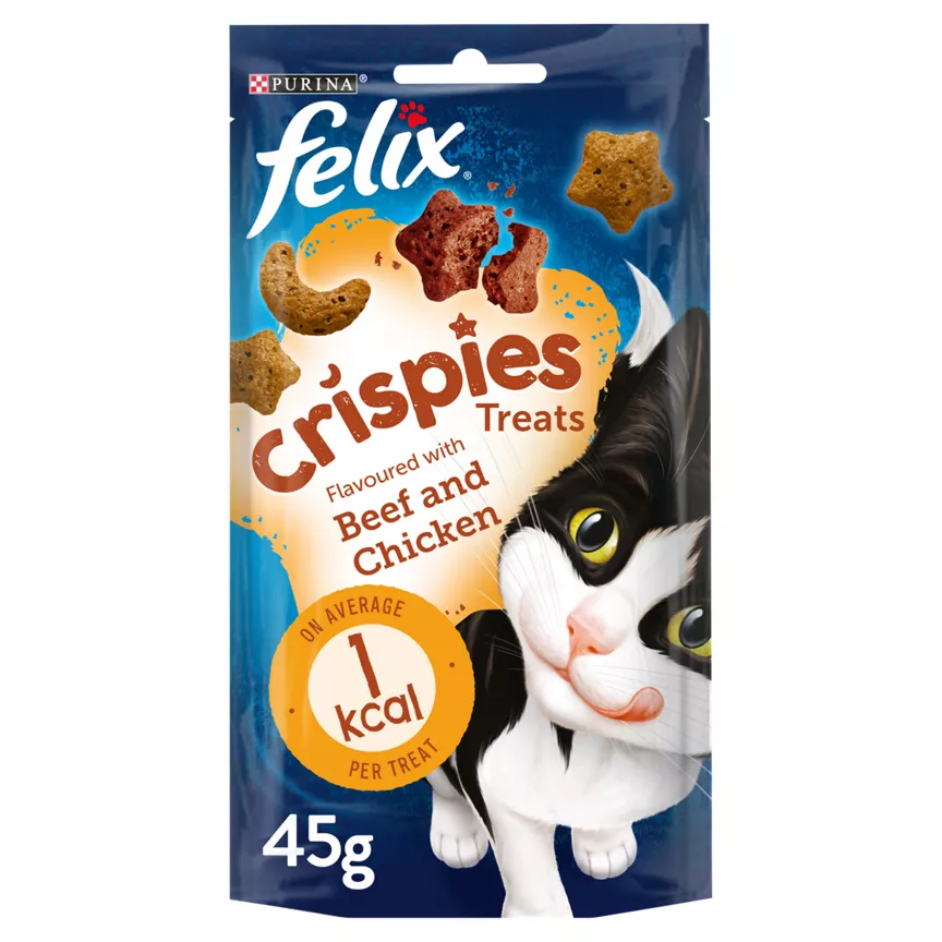 Felix Crispies Adult Cat Treats with Beef & Chicken 45g - Image 1