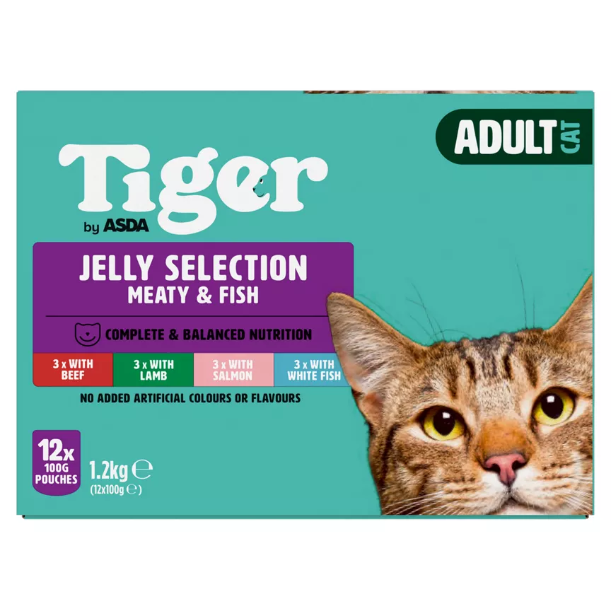 Tiger by ASDA Adult Cat Food Jelly Selection Meaty & Fish 12 x 100g Pouches