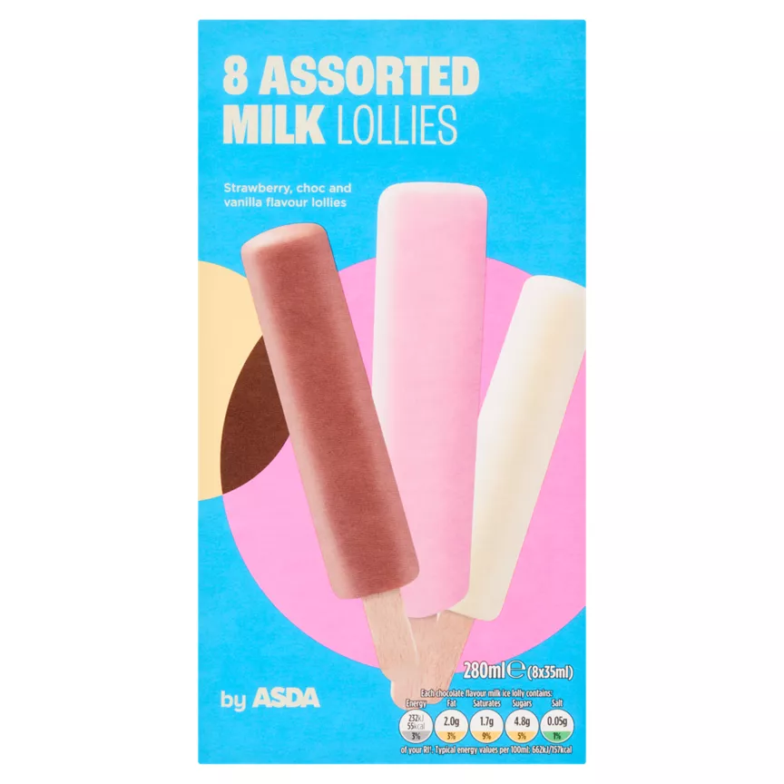 ASDA Assorted Milk Lollies 8 x 35ml (280ml)