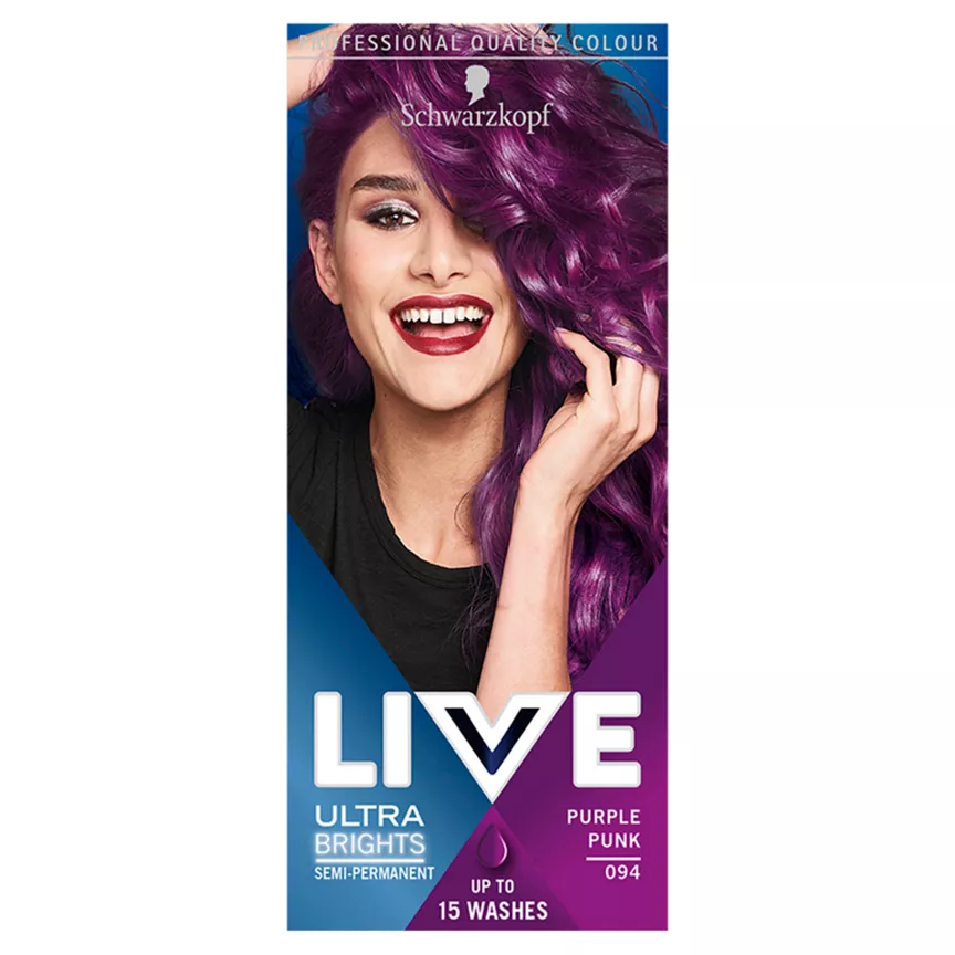 Schwarzkopf LIVE Ultra Brights Or Pastel Purple Hair Dye Purple Punk 094 Semi-permanent