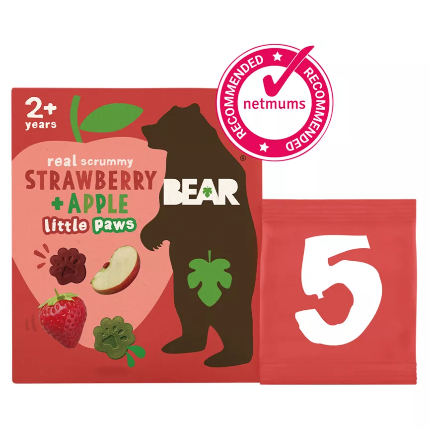 BEAR Pure Fruit Paws Strawberry & Apple 5 Pack