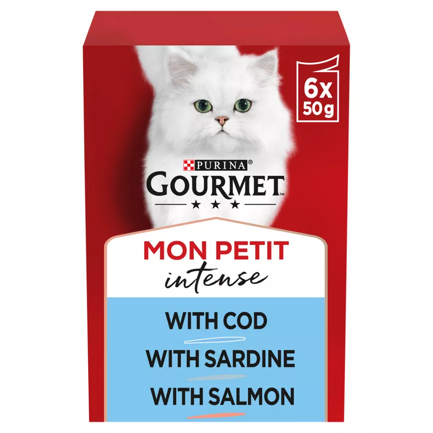 Gourmet Mon Petit Adult Cat Food with Cod, Sardine & Salmon 6 x 50g (300g)