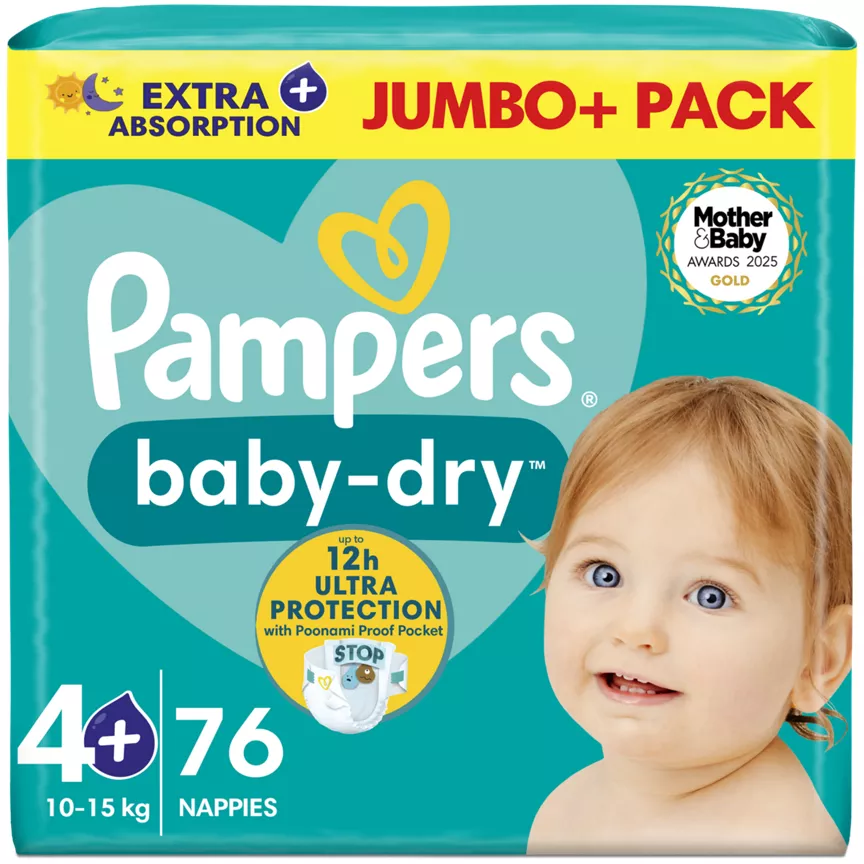 Pampers Baby-Dry Size 4+ Nappies Jumbo+ Pack