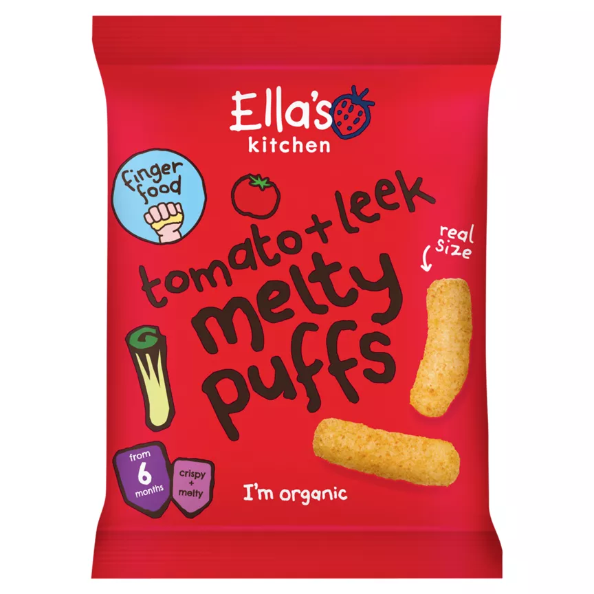 Ella's Kitchen Organic Tomato and Leek Melty Puffs Baby Snack 6+ Months