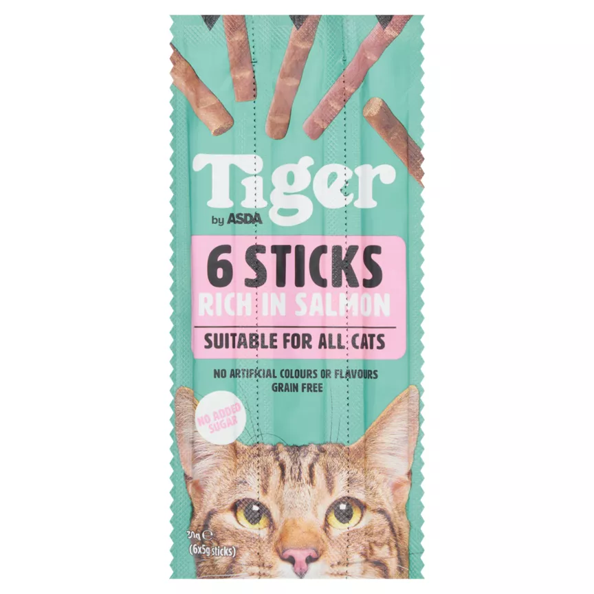 Tiger by ASDA 6 Sticks Rich In Salmon Suitable For All Cats 30g