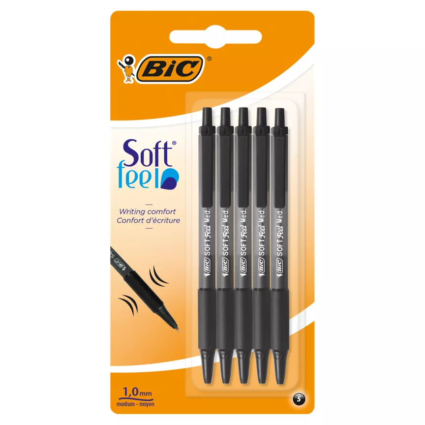 Bic Soft Feel Ball Pens Black x5