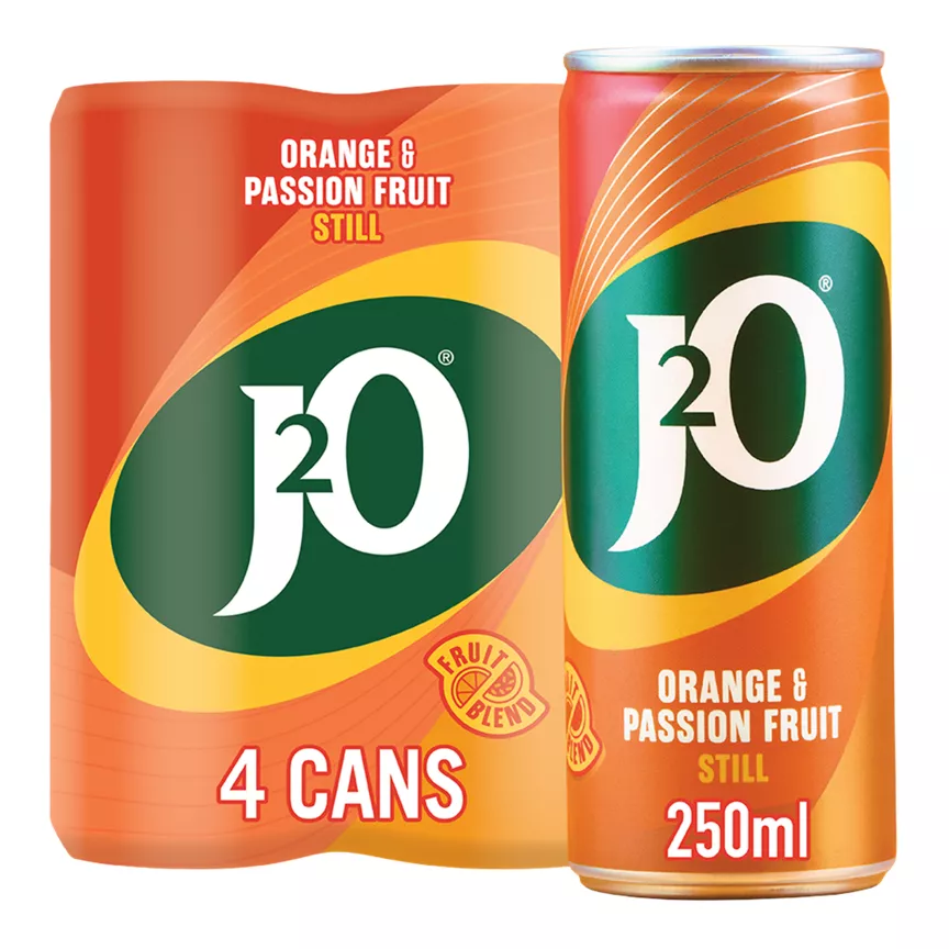 J2O Orange & Passion Fruit Juice Drink Cans 4 x 250ml