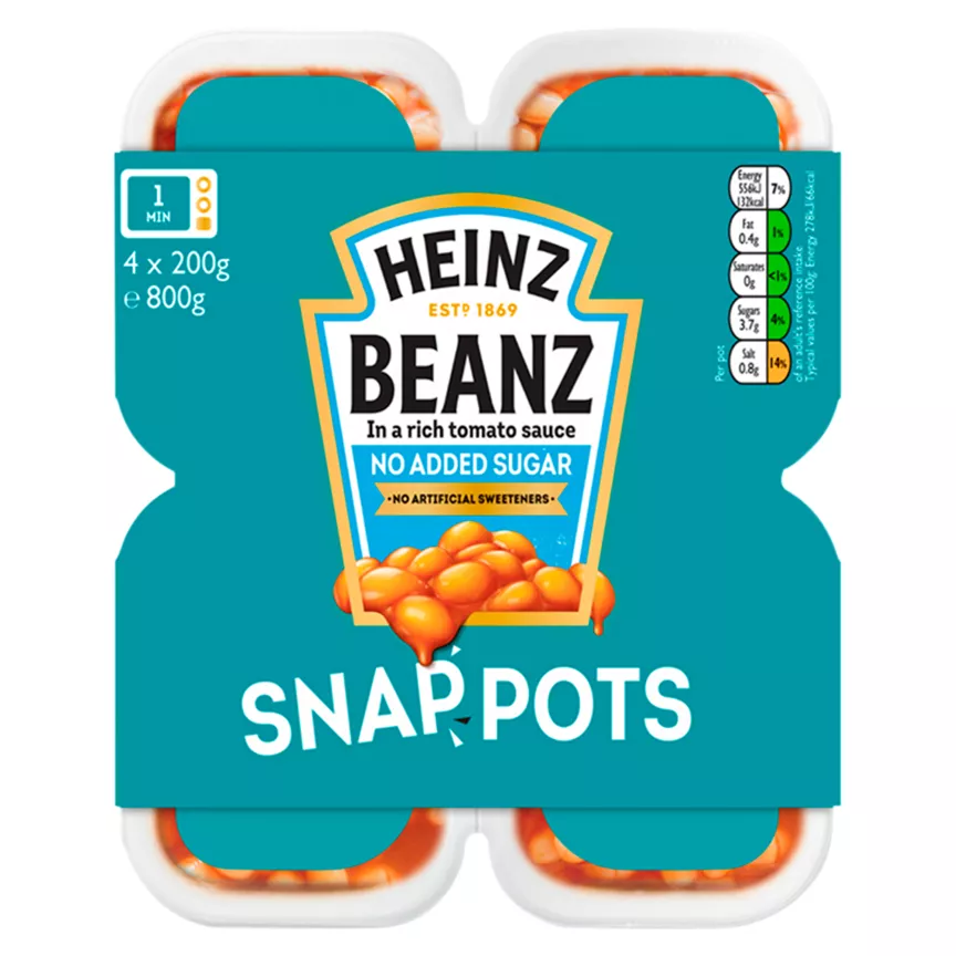 Heinz No Added Sugar Beanz Snap Pots 4 x 200g