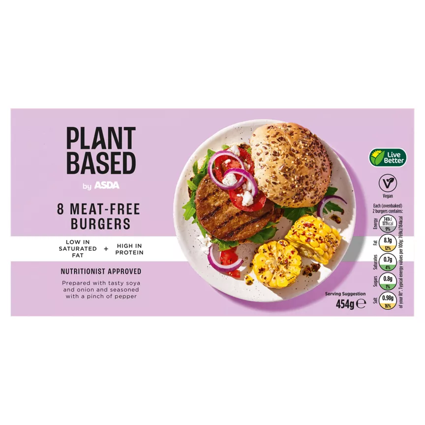 Plant Based by ASDA 8 Meat-Free Burgers 454g
