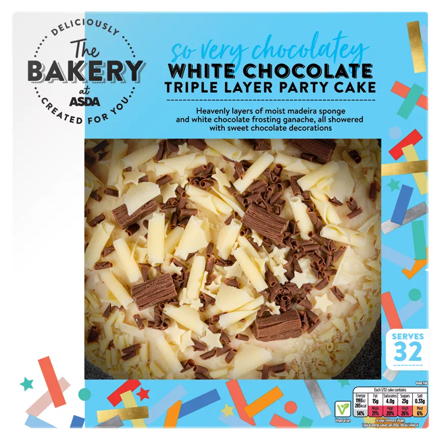 The BAKERY at ASDA White Chocolate Triple Layer Party Cake