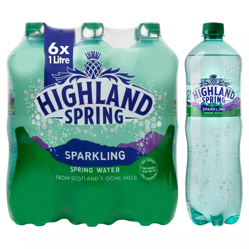 Highland Spring Sparkling Spring Water 6 x 1 Litre - Image 1