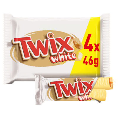 Twix Caramel & White Chocolate Fingers Biscuit Snack Bars Multipack 4 x 46g