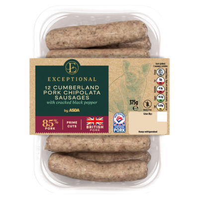 Exceptional by  12 Cumberland Pork Chipolata Sausages with Cracked Black Pepper 375g thumbnail 2
