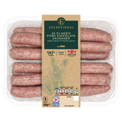 Exceptional by ASDA 20 Classic Pork Chipolata Sausages 625g