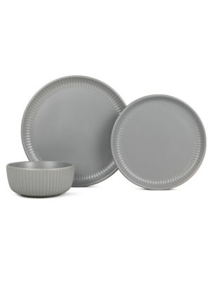 Grey Ribbed Stoneware Dinner Set thumbnail 2