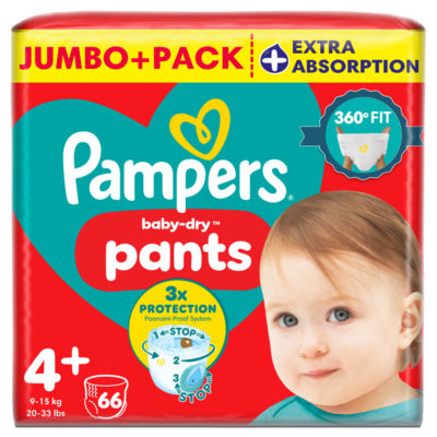 Baby-Dry Nappy Pants Size 4+, 66 Nappies, 9kg-15kg, Jumbo+ Pack thumbnail 2