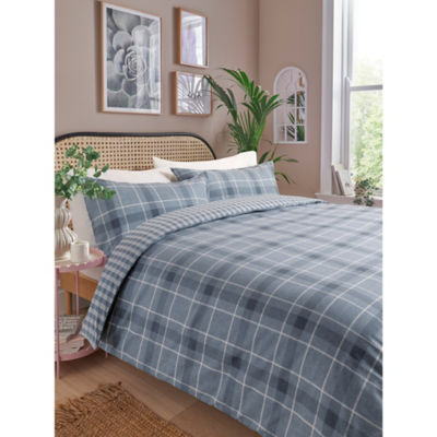 Grey Checked Brushed Cotton Duvet Set - Single thumbnail 2