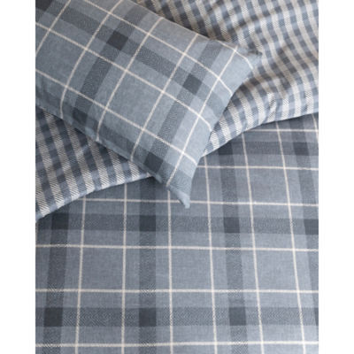 Grey Checked Brushed Cotton Duvet Set - Single thumbnail 3