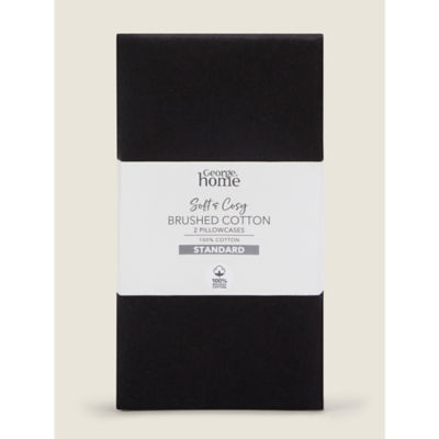 Black Brushed Cotton Plain Pillowcase Pair thumbnail 3