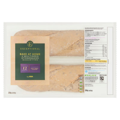 Exceptional by ASDA 2 Multiseed Stonebaked Baguettes 2 x 125g (250g)