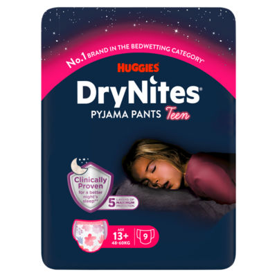DryNites Girls Pyjama Pants for Bedwetting 13+ Yrs 48-60kg x9 pants thumbnail 2