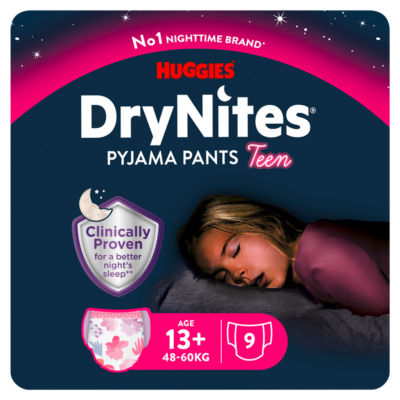 DryNites Girls Pyjama Pants for Bedwetting 13+ Yrs 48-60kg x9 pants thumbnail 3