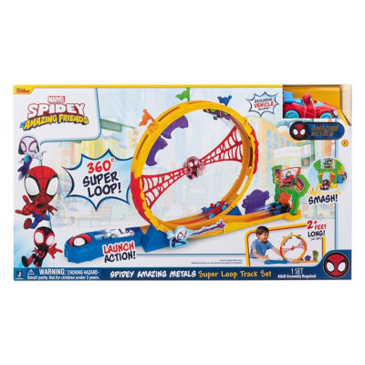 Spidey and His Amazing Friends Amazing Metals Super Loop Track Set - 28-Inch Race Track with Launcher, 360 Degree Super Loop, and Exclusive Amazing Metals Vehicle