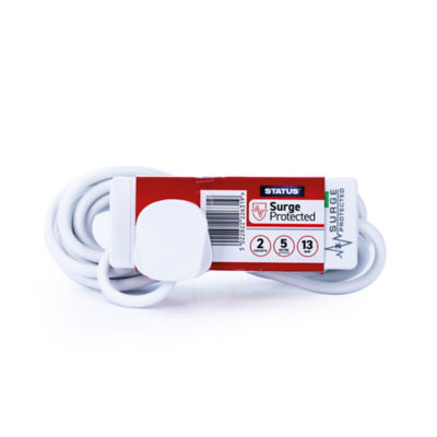 Status 2 Way 5 Metre Extension Socket - White - Surge