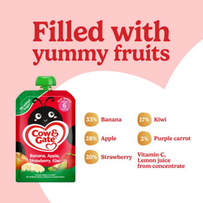 Fruit Pouch Banana Apple Strawberry & Kiwi Baby Food Snack, 6+ Months, 100g thumbnail 4