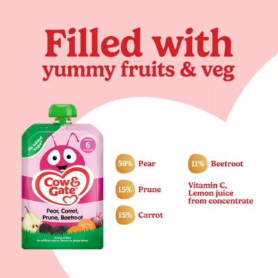 Fruit Pouch Pear Carrot Prune & Beetroot Baby Food Snack, 6+ Months, 100g thumbnail 4