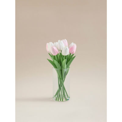 Pink Artificial Tulips In Glass Vase thumbnail 2