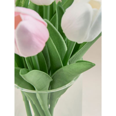 Pink Artificial Tulips In Glass Vase thumbnail 3