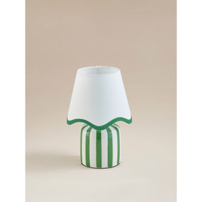 Green & White Stripe Battery Scallop Shade Lamp thumbnail 2