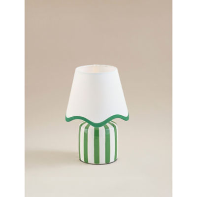 Green & White Stripe Battery Scallop Shade Lamp thumbnail 3
