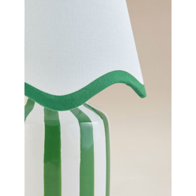 Green & White Stripe Battery Scallop Shade Lamp thumbnail 5