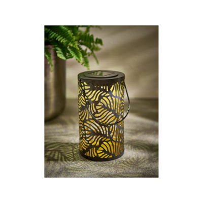 Gold-Tone Solar Laser Cut Table Lantern With Leaf Print thumbnail 2