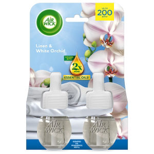 Air Wick Linen & White Orchid Plug-in Twin Refill 19ml. Lasts up to 100 days/refill. Air Freshener.