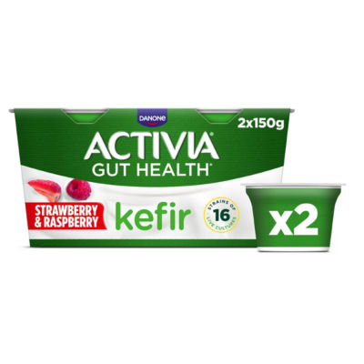 Kefir Strawberry & Raspberry Gut Health Fruit Yoghurts, 2x150g thumbnail 2