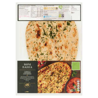 Bom Bahia by ASDA 2 Garlic & Coriander Naan Breads 400g