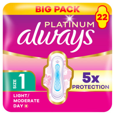 Platinum Sanitary Towels Light / Moderate Flow Day (Size 1) Wings 22 Pads thumbnail 2