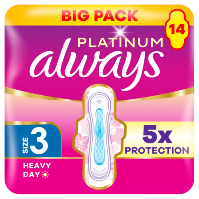 Platinum Sanitary Towels Heavy Flow Day (Size 3) Wings 14 Pads
