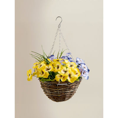 Artificial Pansy Round Basket With Chains