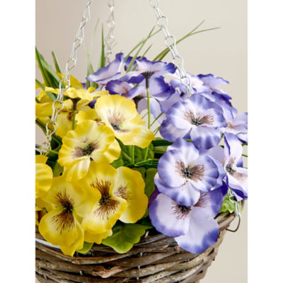 Artificial Pansy Round Basket With Chains thumbnail 3