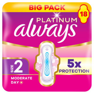 Platinum Sanitary Towels Moderate Flow Day (Size 2) Wings 18 Pads thumbnail 2