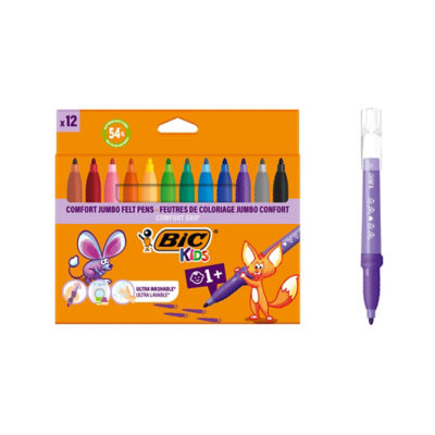 Kids Jumbo Comfort Grip Felt Pens 12pk thumbnail 2