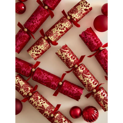 Red & Gold-Tone Deluxe Christmas Crackers - Set of 6